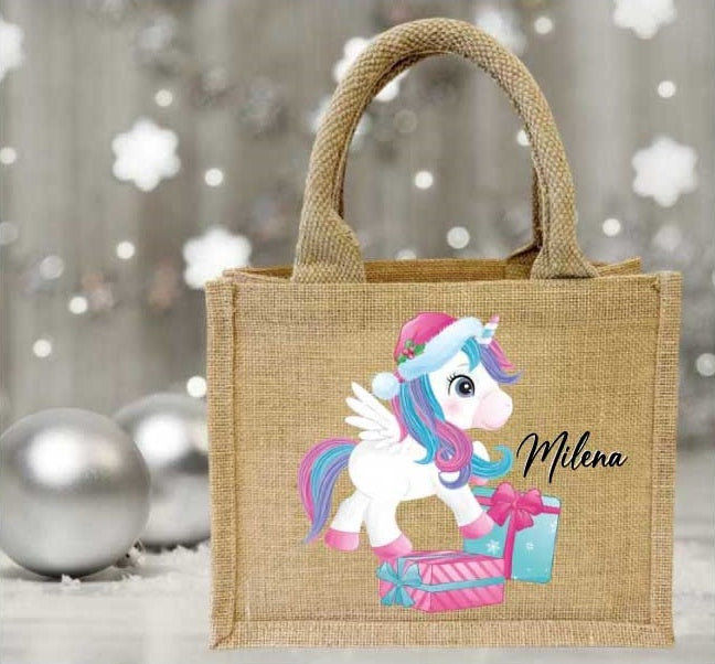 Jute Tasche Weihnachten Sweet Einhorn/mit Wunschname