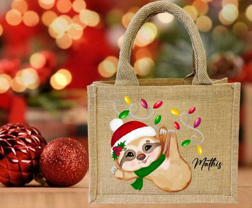Jute Tasche Weihnachten Sweet Faultier/mit Wunschname