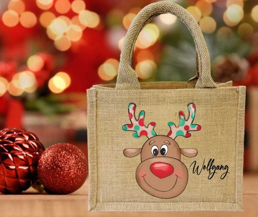 Jute Tasche Weihnachten Rentier/ mit Wunschname
