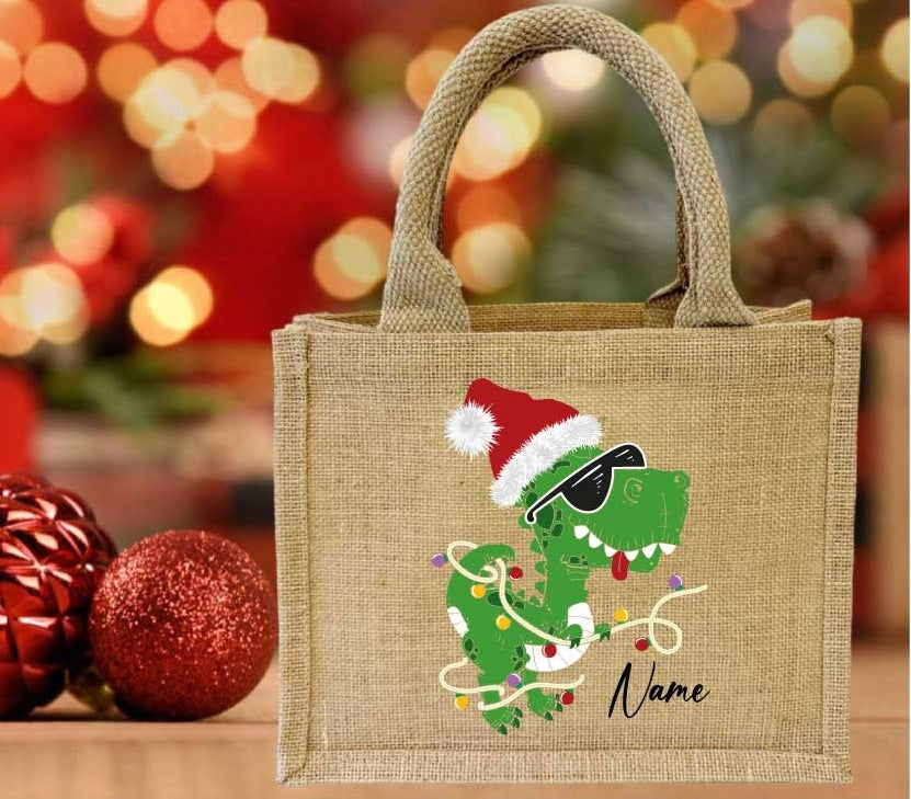 Jute Tasche Weihnachte DINOSAURIER/mit Wunschname
