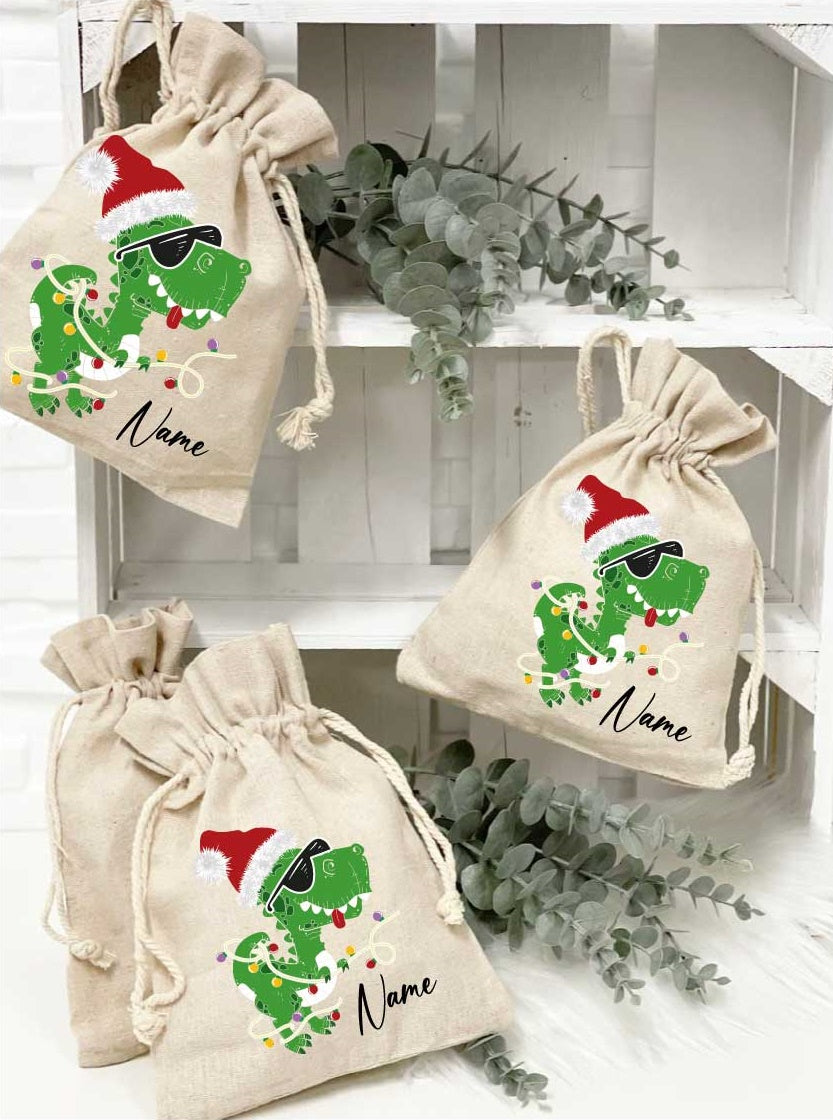 Jute Säckchen Weihnachten DINOSAURIER /mit Wunschname