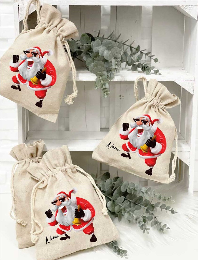 Jute Säckchen Weihnachten COOL SANTA/mit Wunschname
