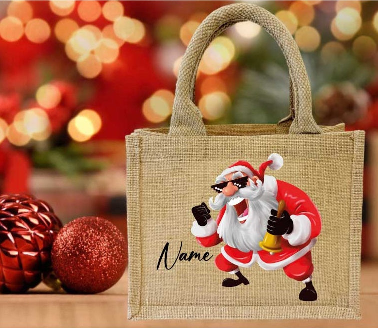 Jute Tasche Weihnachte-COOL SANTA/mit Wunschname