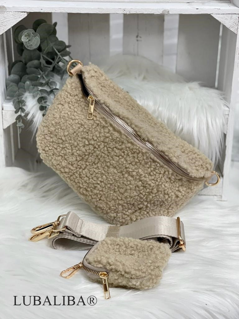Stylische Plüsch BODYBAG/SEIDENGURT/Beige