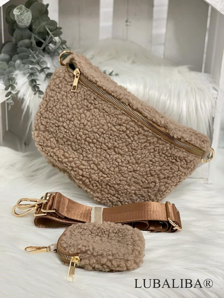 Stylische Plüsch BODYBAG/SEIDENGURT/Cappuchino