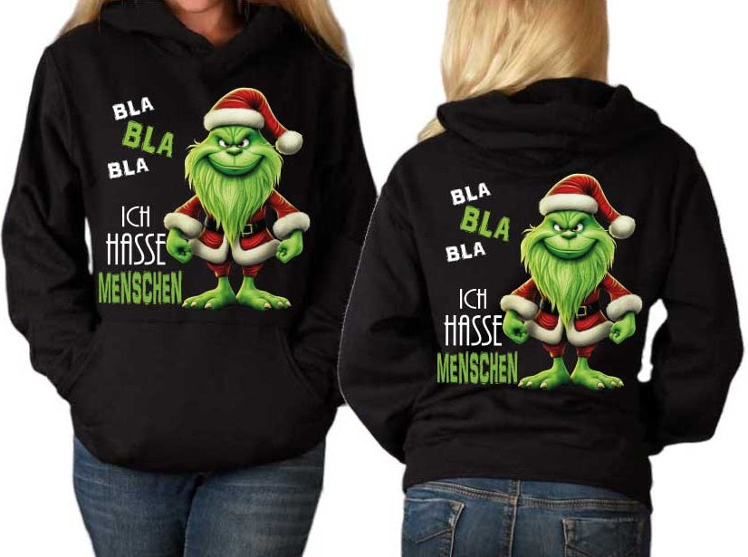 UNISEX HOODIE/SCHWARZ- MR.GREEN ICH HASSE MENSCHEN