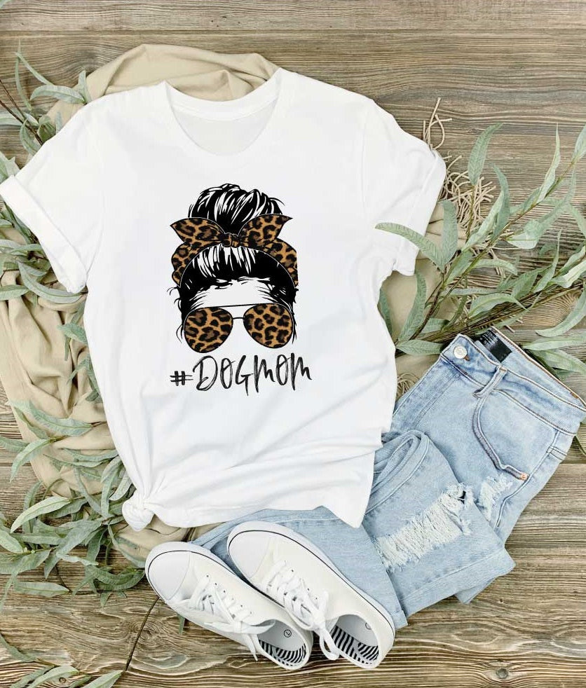 Unisex #DOGMOM T-SHIRT Leopard -weiß