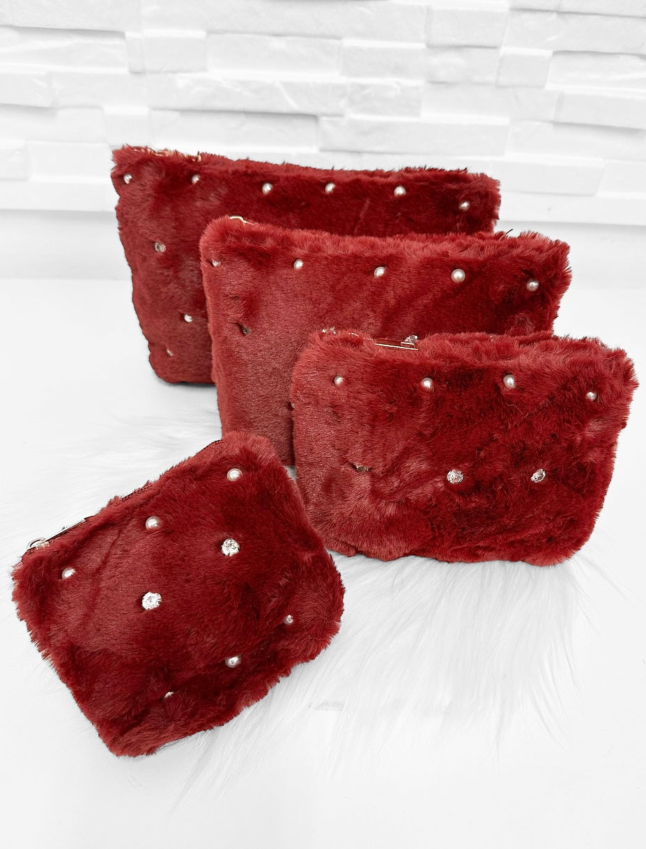 Edel Strass Beauty/Kosmetiktasche-BORDOUX ROT