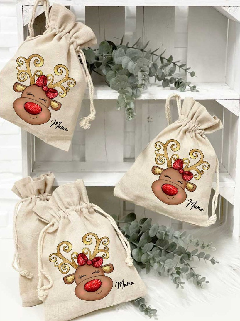 Jute Säckchen Weihnachten Glitzer Rentier/mit Wunschname