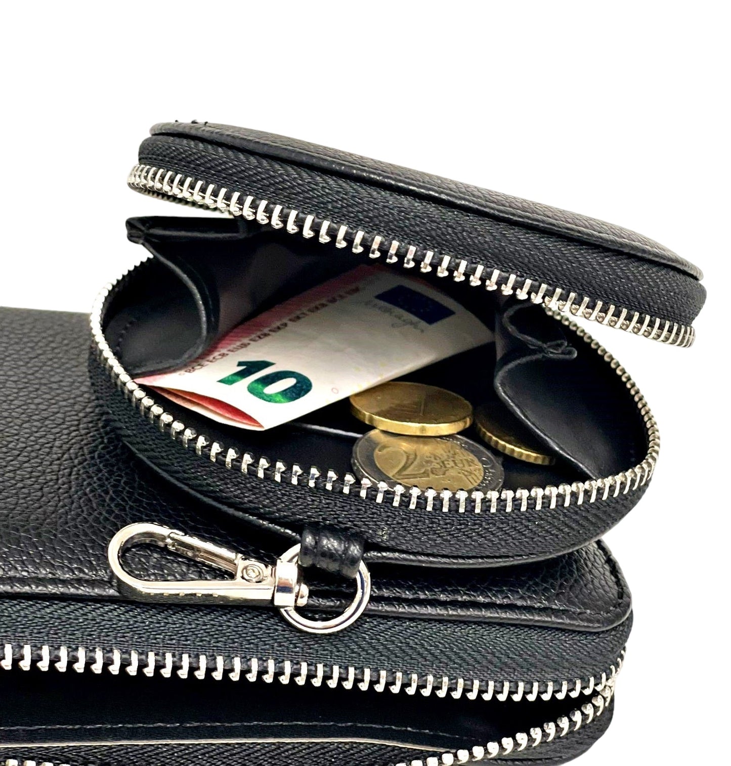 Stylische Handytasche Portemonnaie 2 in 1 Umhängetasche SCHWARZ mit Wunschnamen