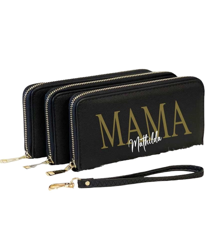 Edel Portemonnaie SCHWARZ/Gold/Weiß MAMA mit Wunschnamen