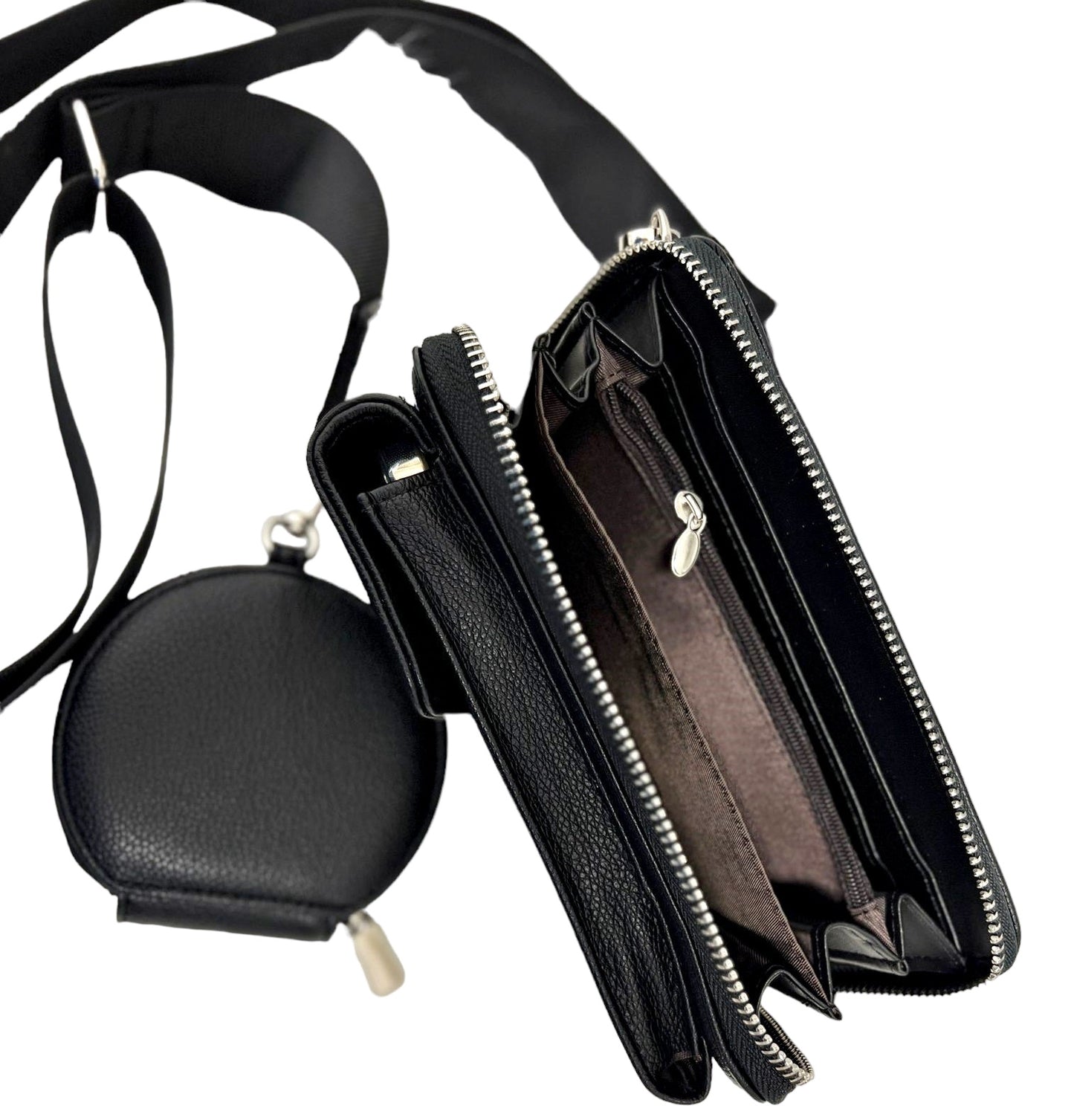 Stylische Handytasche Portemonnaie 2 in 1 Umhängetasche SCHWARZ mit Wunschnamen