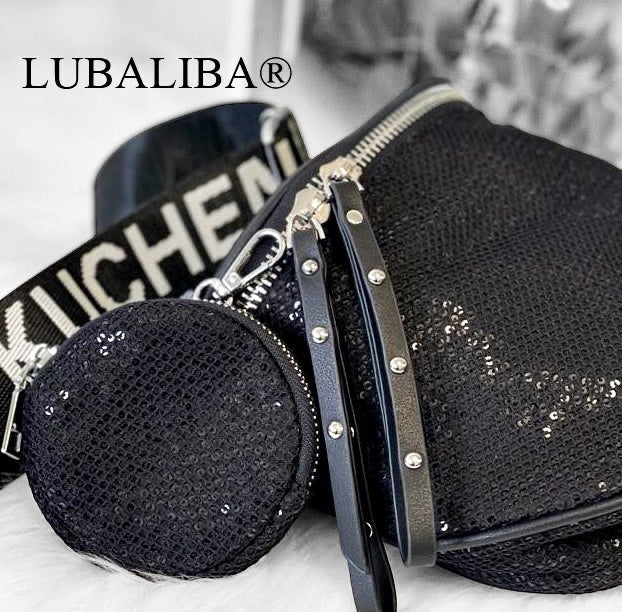 Stylische "BODYBAG" STRASS/DEKOR Bauchtasche Schwarz