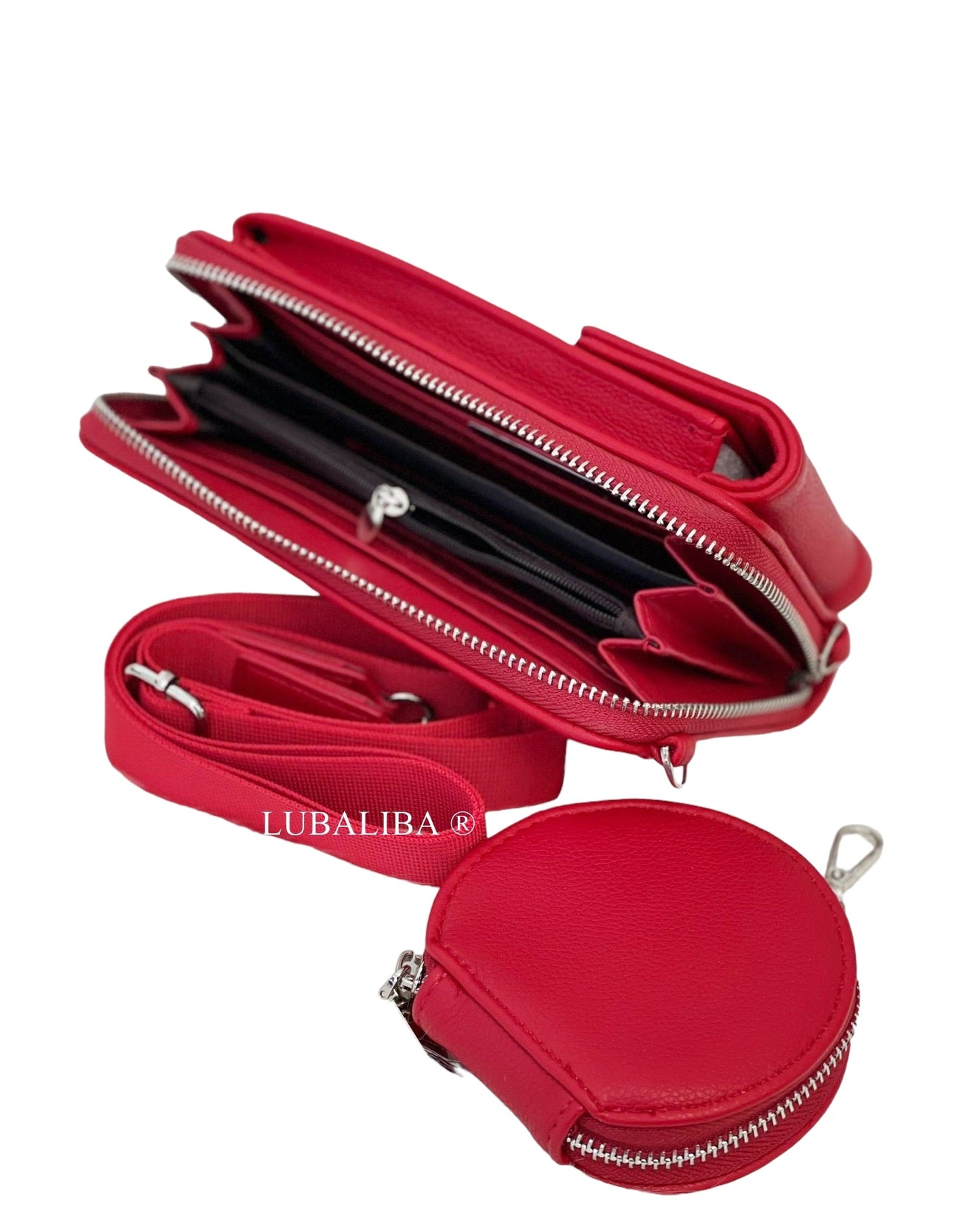 Stylische Handytasche Portemonnaie 3 in 1 Umhängetasche ROT mit Wunschnamen