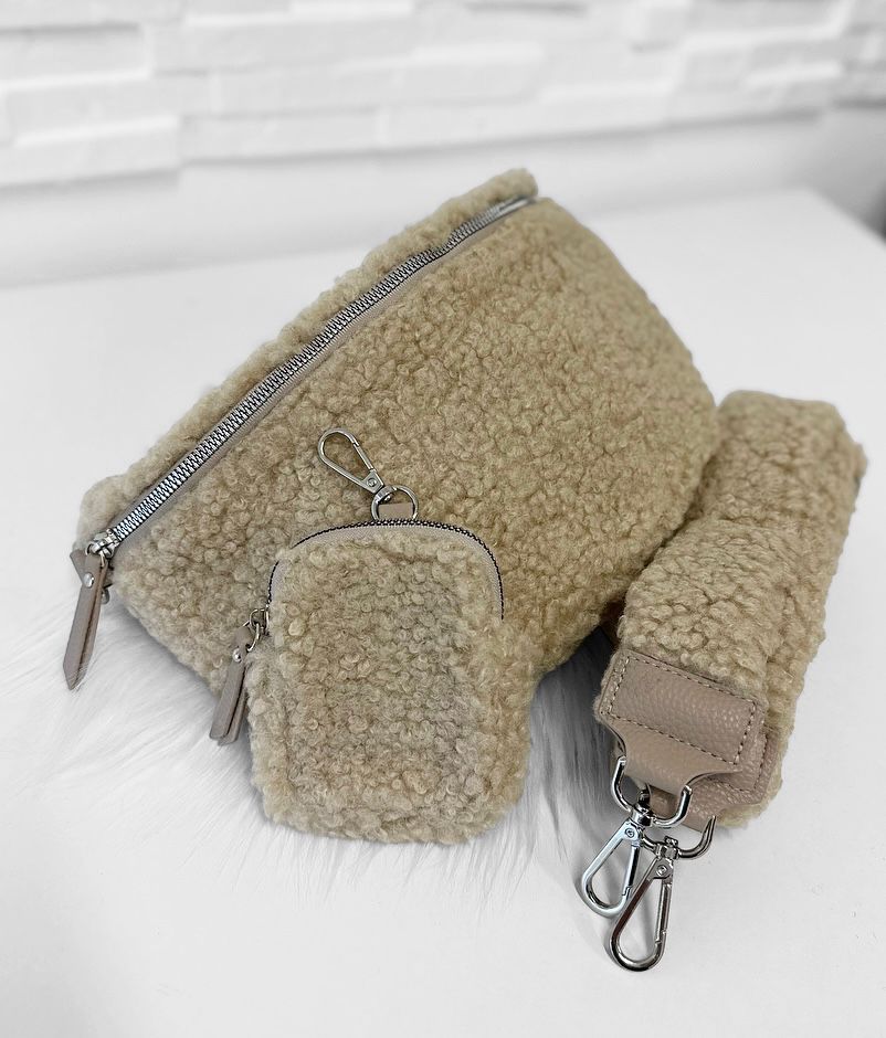 Stylische Plüsch BODYBAG/PLÜSCHGURT/Beige