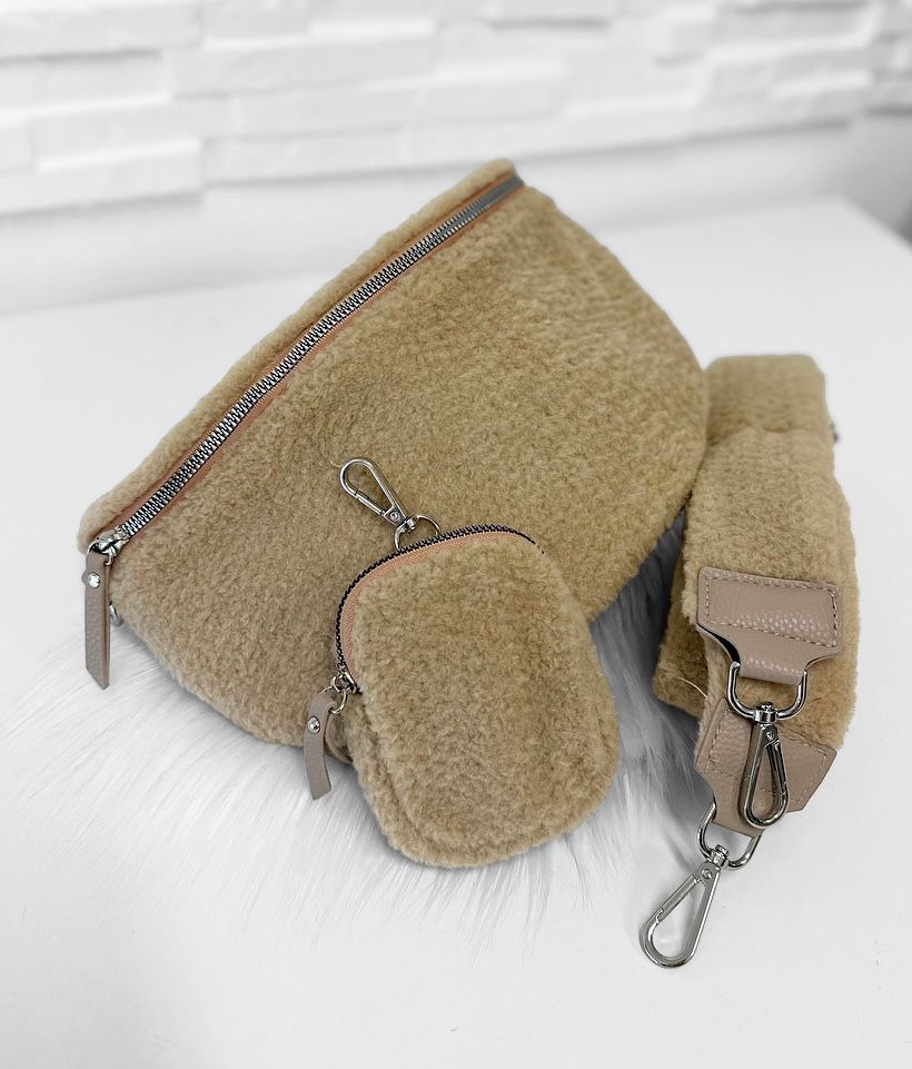 Stylische Plüsch BODYBAG/KURZFELL/Beige