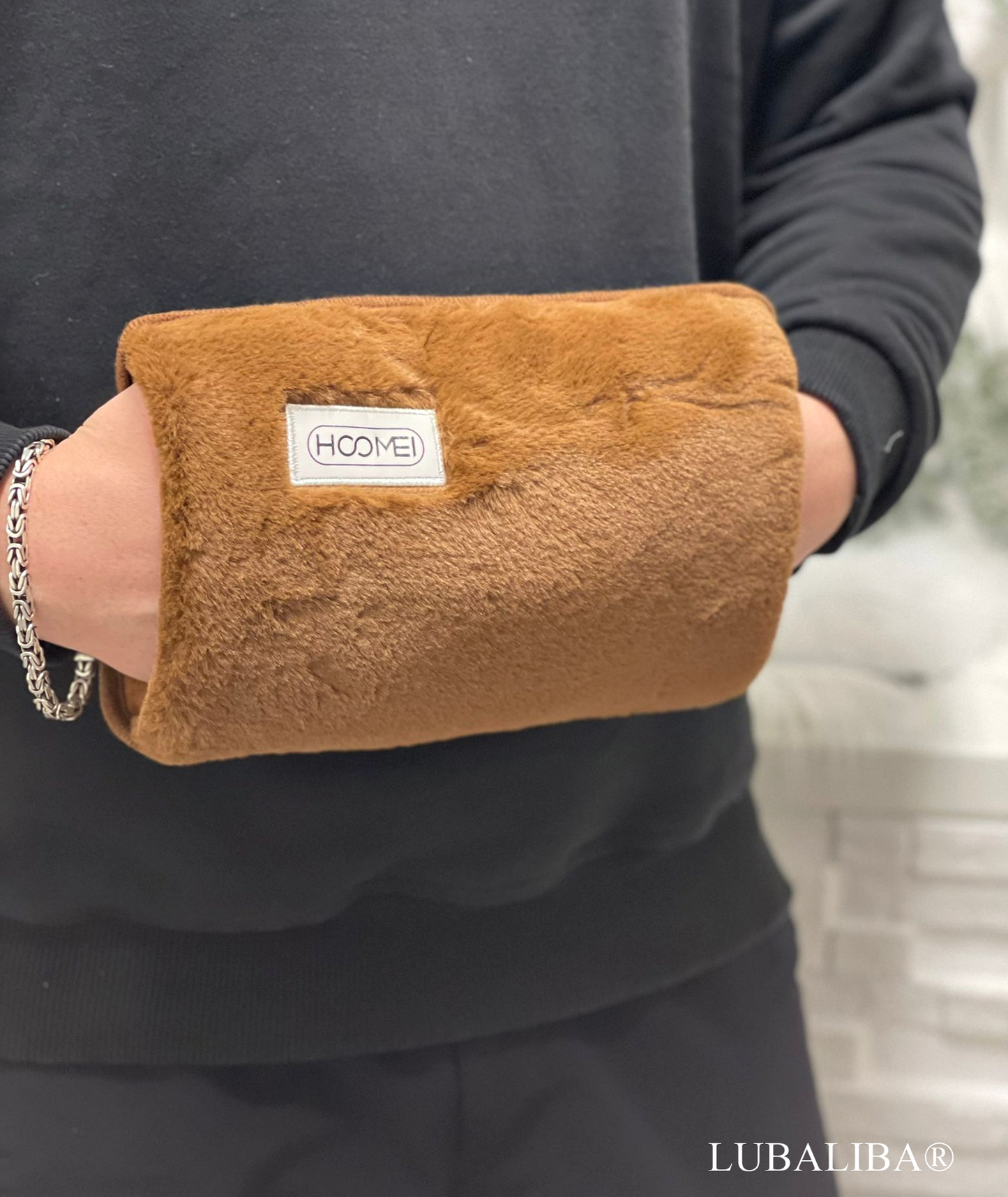 Elektrische Handwärmer/Fußwärmertasche mit weichem Plüschfutter-BRAUN