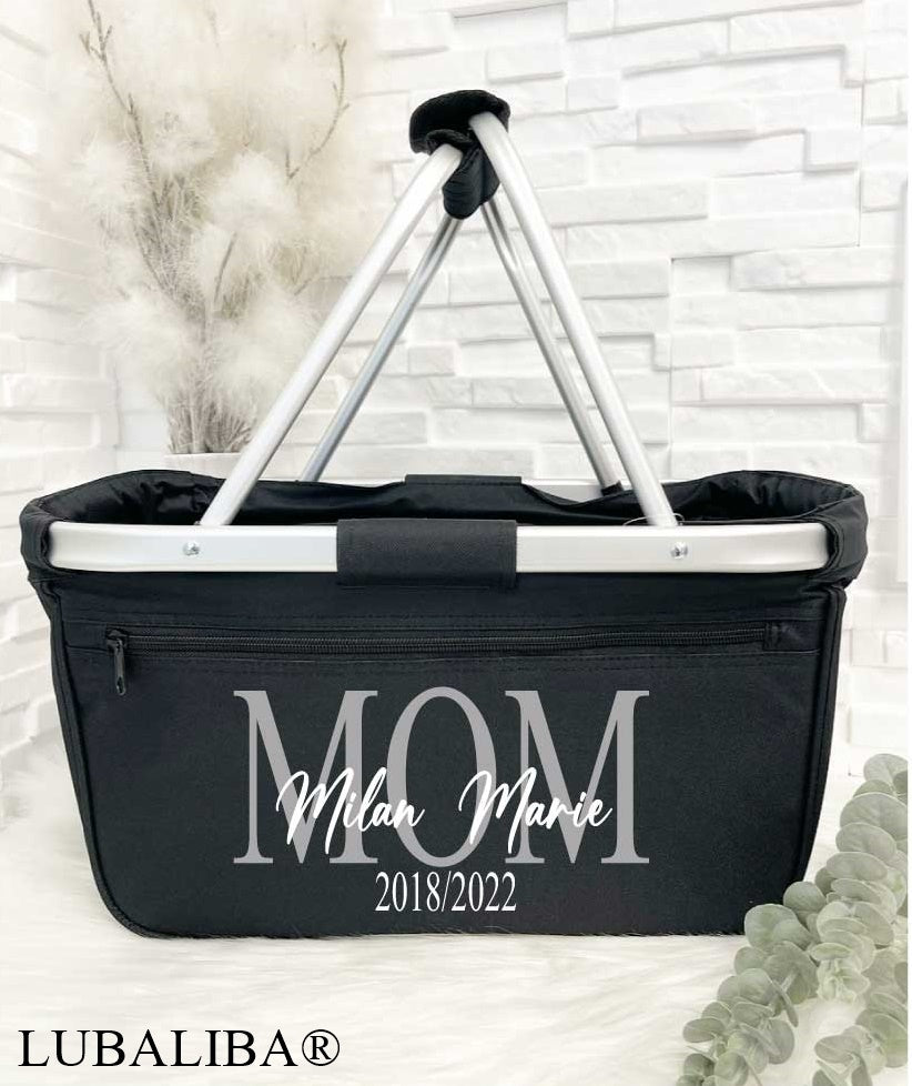 Kühlshopper Silber/weiß MOM mit Wunschnamen/Datum