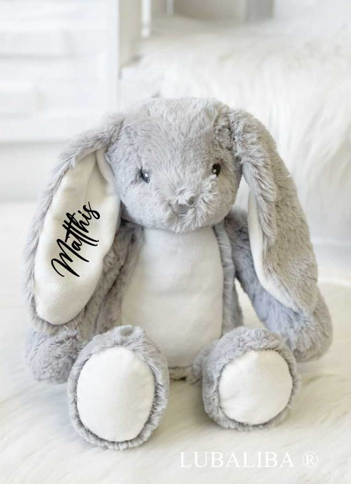 Plüsch Hasi/Grau mit Wunschname