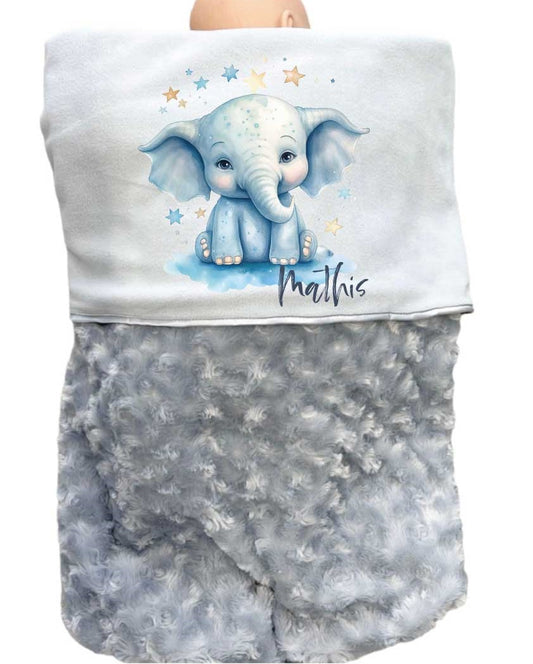 Babydecke/GRAU Elefant mit Wunschnamen