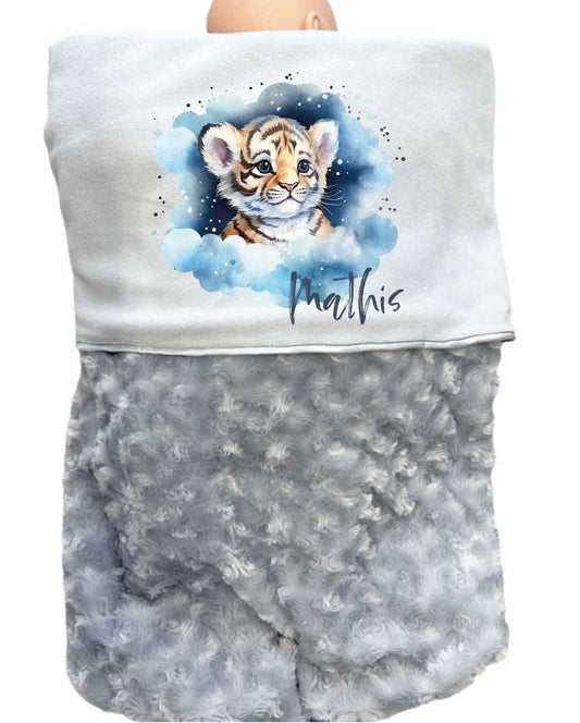Babydecke/GRAU Tiger mit Wunschnamen
