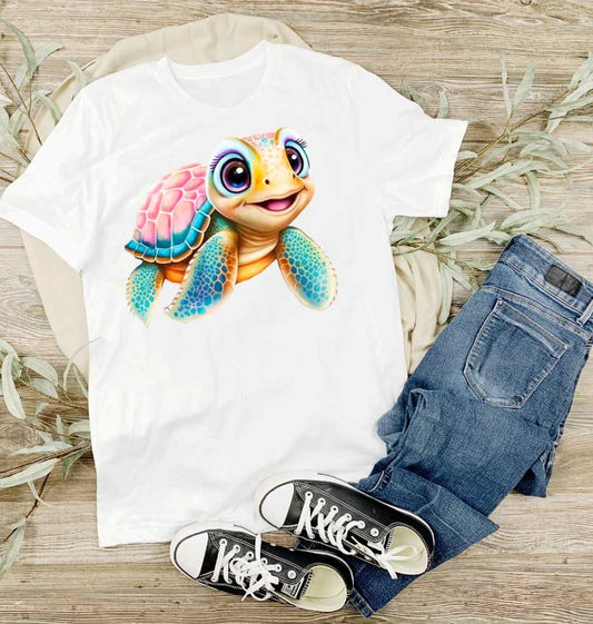 Kinder T-Shirt Rainbow/Schildkröte-Weiß