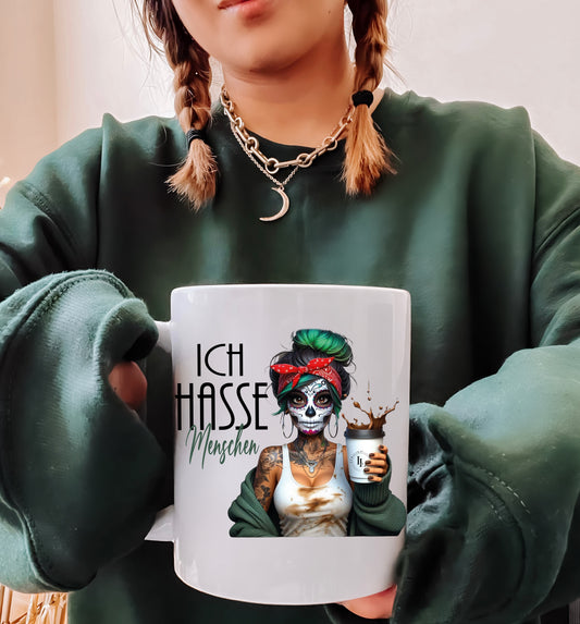 Tasse Keramik " ICH HASSE MENSCHEN  " SKULL COFFEE GIRL