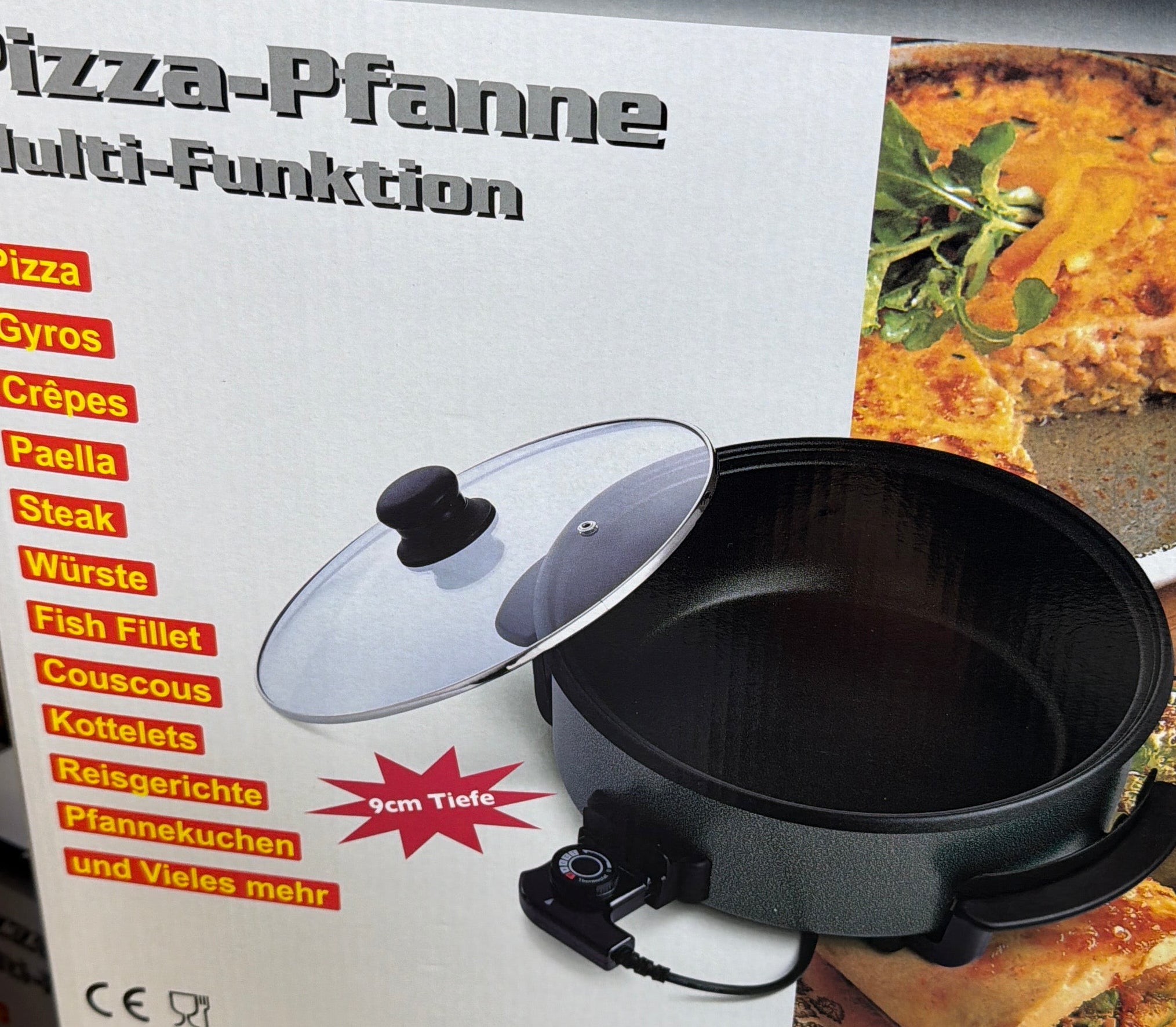 Elektrische Multi-Pizza-Pfanne – Multifunktionspfanne mit Glasdeckel