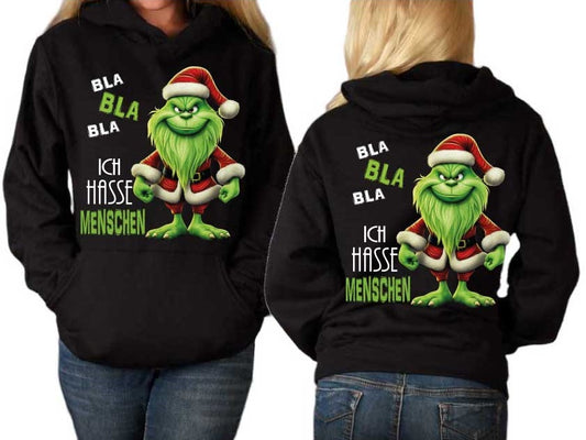 UNISEX HOODIE/SCHWARZ- MR.GREEN ICH HASSE MENSCHEN