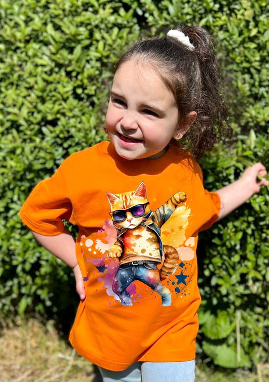 Kinder T-Shirt Orange ♥NEU♥ Katze/Flocke