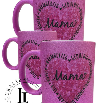 Glitzertasse Pink  " Herz MAMA " Motiv: DAW