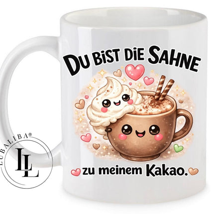 Snackies Tasse Du bist die Sahne, zu meinem Kakao Keramiktasse Kaffeetasse Teetasse