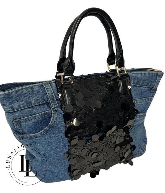 Jeans- Style Handtasche Tasche Schwarz