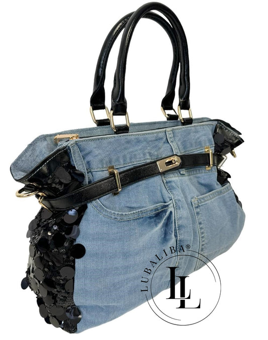 Jeans- Style Handtasche Tasche Schwarz