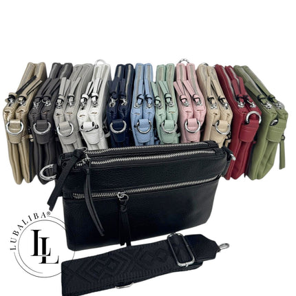 Sac bandoulière élégant avec double fermeture éclair, choix de couleurs
