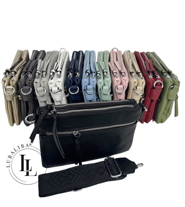 Sac bandoulière élégant avec double fermeture éclair, choix de couleurs