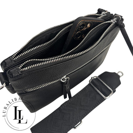 Sac bandoulière élégant avec double fermeture éclair, choix de couleurs