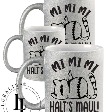 Tasse à paillettes argent Mi Mi Mi... tasse en céramique motif : HMH 