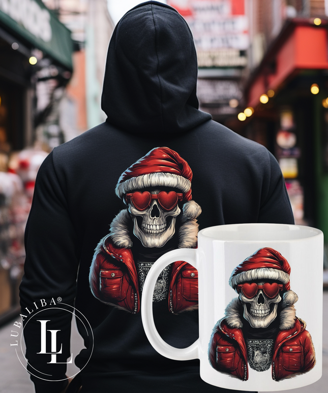 Hoodie Schwarz + TASSE " SKULL CHRISTMAS MAN " ArtNr.: WMS