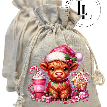 Sac en jute Sac en jute "XMAS COW PINK" Réf.: WQS