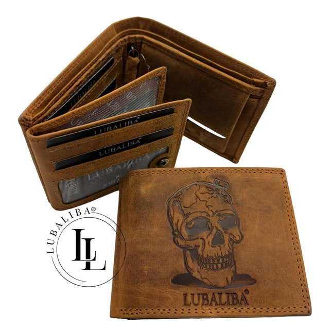 Portefeuille en cuir véritable marron "Skull Skendo" LUBALIBA®