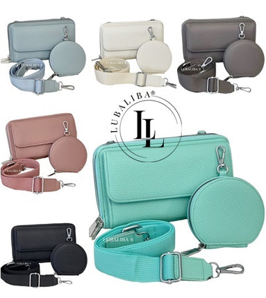 PERMA-SERIES Étui portefeuille élégant pour téléphone portable, sac à bandoulière 3 en 1 en 19 couleurs