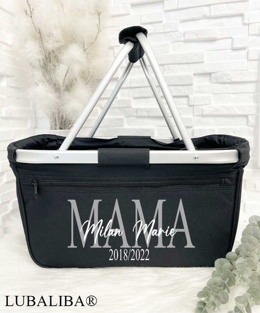 Kühlshopper Silber/weiß MAMA mit Wunschnamen/Datum
