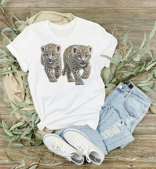 Unisex T-Shirt-weiß Leopard