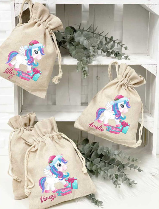 Jute Säckchen Weihnachten Sweet Einhorn/mit Wunschname