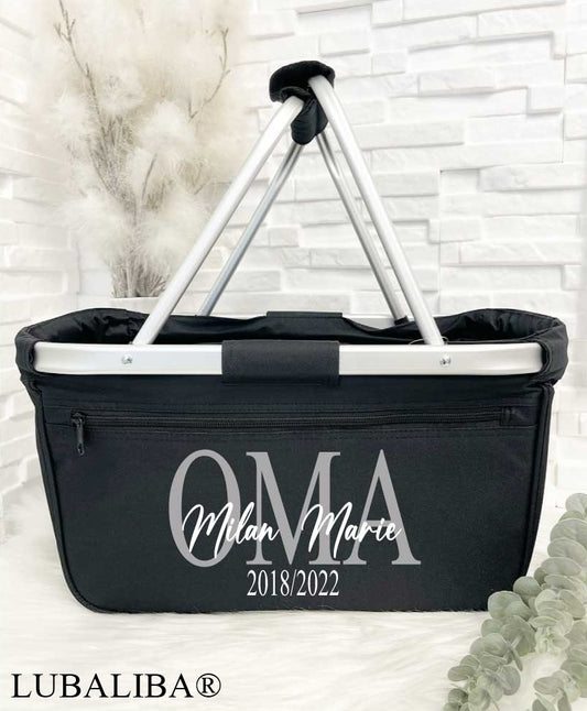 Kühlshopper Silber/weiß OMA mit Wunschnamen/Datum
