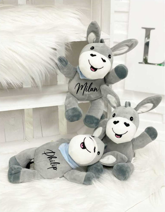 Plüsch Esel/Spieluhr mit Wunschnamen -blau-