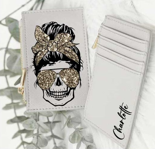 Kartenetui Totenkopf Style Gold mit Wunschnamen