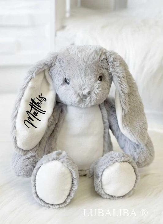 Plüsch Hasi/Grau mit Wunschname