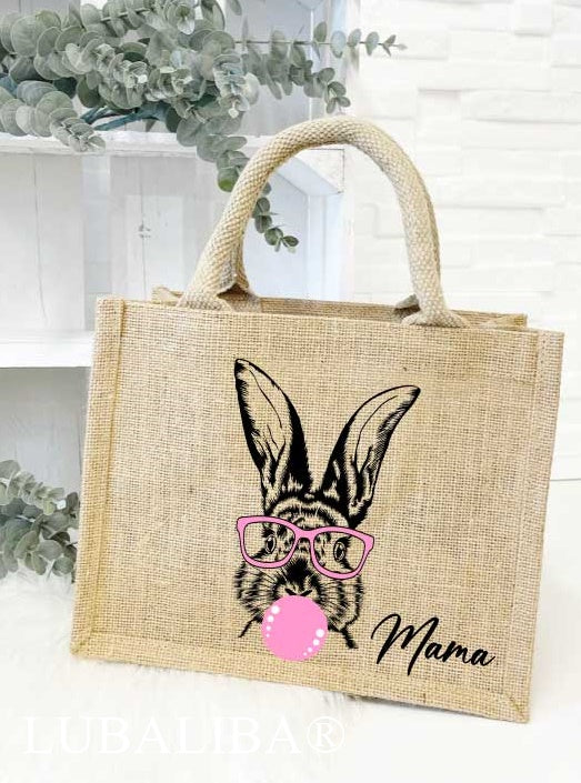 Ostertasche mit Namen Bunny BubbelGum/ROSA mit Wunschnamen
